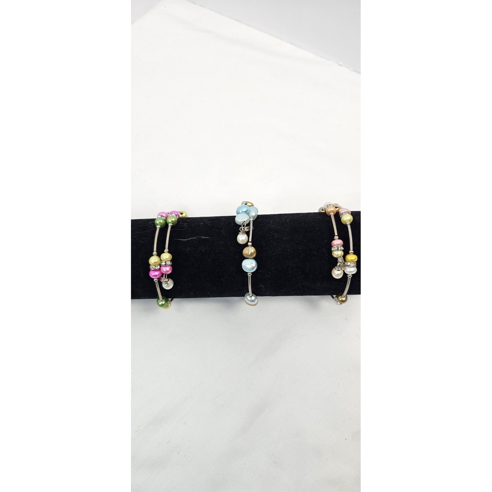 Vantel Pearls Multicolored And Silver Tone Wrap Around Visit Bracelets Lot‎ Of 3